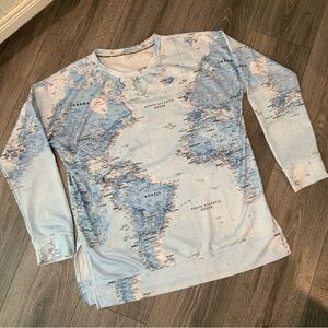 World Map Print Sweatshirt by Exclusive Sz XL Side slits for comfort